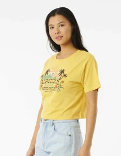 RIP CURL BRAZIALIAN SOUL CROP TEE LIGHT YELLOW -Ride The Boards rip curl brazilian soul crop tee donna light yellow 1