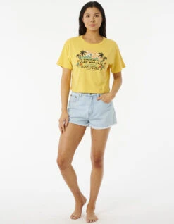 RIP CURL BRAZIALIAN SOUL CROP TEE LIGHT YELLOW -Ride The Boards rip curl brazilian soul crop tee donna light yellow 2