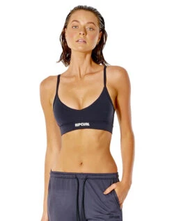 RIP CURL TOP RUN SWIM SURF CROP BLACK