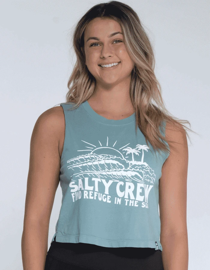 SALTY CREW SHOREBREAK CROPPED MUSCLE TANK DUSTY TURQUOISE