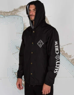 SALTY CREW TIPPED SNAP JACKET BLACK -Ride The Boards salty crew tipped snap jacket black 2